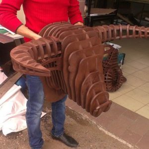 פאזל עץ תלת מימד ראש שור - בחיתוך לייזר