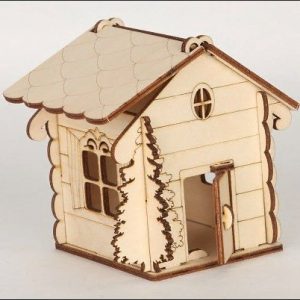 קופסה בצורת בית עם עץ - בחיתוך לייזר