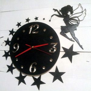 שעון קיר עם פיות - בחיתוך לייזר