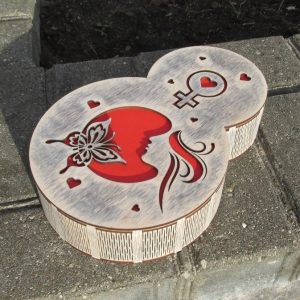 קופסת מתנה מיוחדת ליום האישה מספר 8 צורה קופסה - בחיתוך לייזר