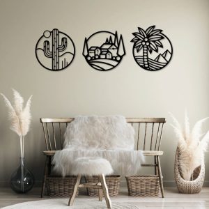 תמונת בחיתוך לייזר- עץ דקל מדבר קקטוס