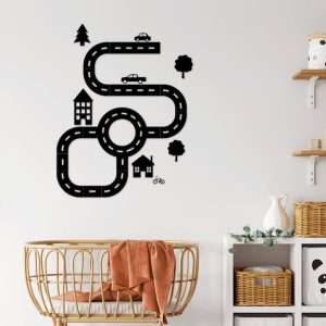 תמונת בחיתוך לייזר- חדר ילדים Road Way Car House Tree