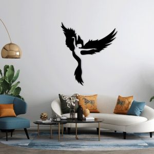 תמונת בחיתוך לייזר- אישה עם ציפור עוף החול