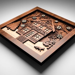 בית חג המולד תלת מימדי - תמונת שכבות בחיתוך לייזר