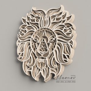 דגם אריה תלת מימדי - תמונת שכבות בחיתוך לייזר