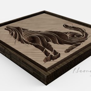 זאב במסגרת - אמנות קיר - תמונת שכבות בחיתוך לייזר