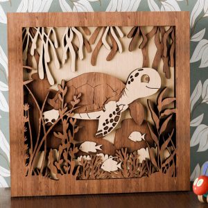 חיות הים תלת מימד - ערכת אמנות רב שכבתית - תמונת שכבות בחיתוך לייזר