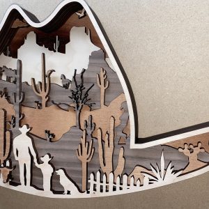 כובע קאובוי תלת מימדי - אמנות קיר רב-שכבתית - תמונת שכבות בחיתוך לייזר