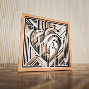 לבבות גיאומטריים מופשטים - תמונת שכבות בחיתוך לייזר