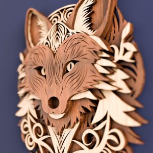 עבודת אמנות תלת-ממדית של שועל מעוטר - תמונת שכבות בחיתוך לייזר