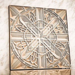 פסל עץ גדול לקיר - מנדרלה רב-שכבתית - תמונת שכבות בחיתוך לייזר