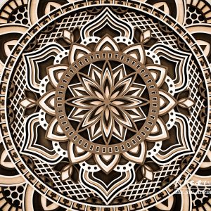 פסל עץ גדול לקיר - מנדרלה רב-שכבתית - תמונת שכבות בחיתוך לייזר