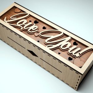 קופסת מתנה ייחודית לבקבוק יין - אני אוהב אותך - תמונת שכבות בחיתוך לייזר