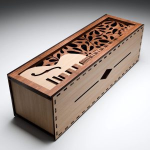 קופסת מתנה לבקבוק יין - נושא גיטרה - תמונת שכבות בחיתוך לייזר