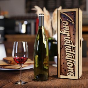 קופסת מתנה מעץ לבקבוק יין - חבילת חגיגות - תמונת שכבות בחיתוך לייזר
