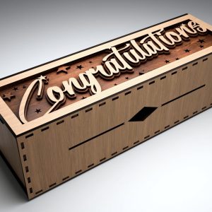 קופסת מתנה מעץ לבקבוק יין - מזל טוב - תמונת שכבות בחיתוך לייזר