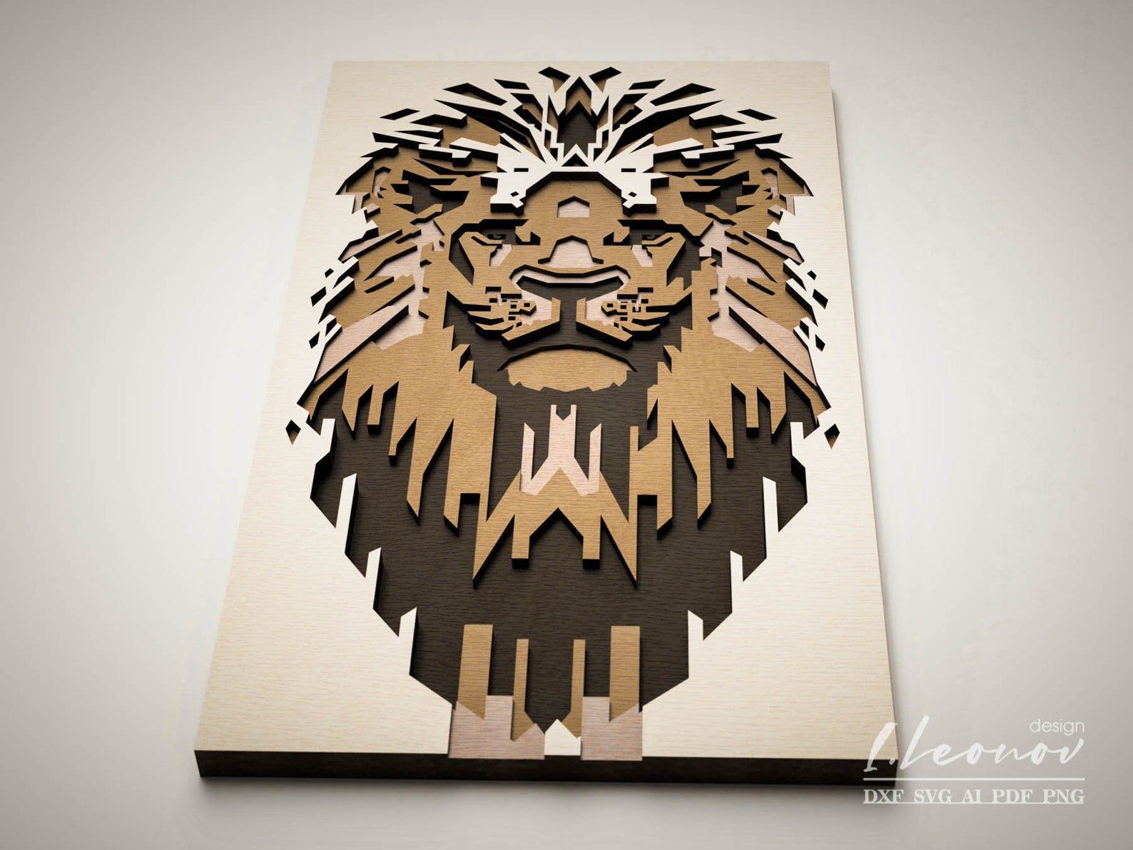 קיר אריה תלת מימדי - תמונת שכבות בחיתוך לייזר