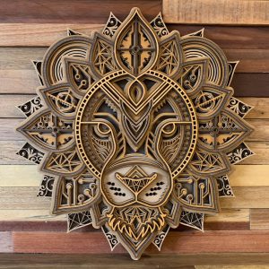 ראש אריה תלת מימדי - תמונת שכבות בחיתוך לייזר