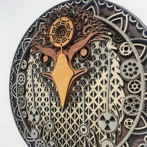 ראש נשר במנדלה - אמנות קיר מעוצבת - תמונת שכבות בחיתוך לייזר