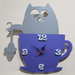 שעון קיר לילדים חתולים ועכברים - בחיתוך לייזר