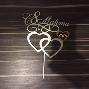 טופר עוגת חתונה כפול לב - בחיתוך לייזר