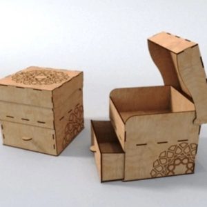 קופסת מתנה עם מכסה ומגירה - בחיתוך לייזר