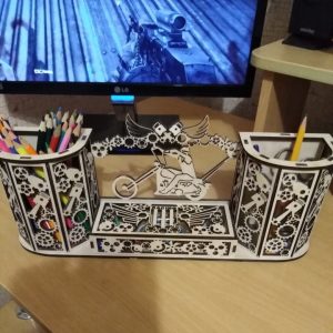 מחזיק עט וכרטיס ארגונית לשולחן אופנוע אופנועים - בחיתוך לייזר