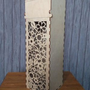 קופסת יין מעץ בקבוק אחד עם מכסה צירים קופסת מתנה - בחיתוך לייזר