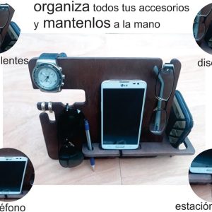 תחנת עגינה לטלפון מחזיק משקפיים סטנד שעון ארגונית מתנה לגברים - בחיתוך לייזר