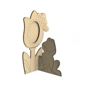 מסגרת תמונה עם פרח וצפרדע - בחיתוך לייזר