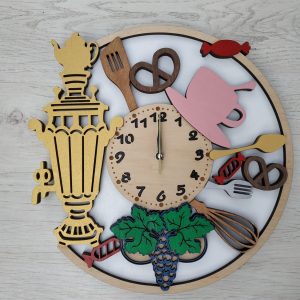 שעון קיר סמובר מעץ - בחיתוך לייזר