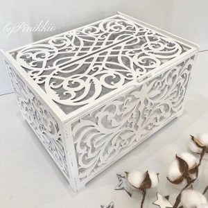 קופסת כרטיסי חתונה קישוטים ליום הולדת קופסת כרטיסים מעץ עם מנעול - בחיתוך לייזר